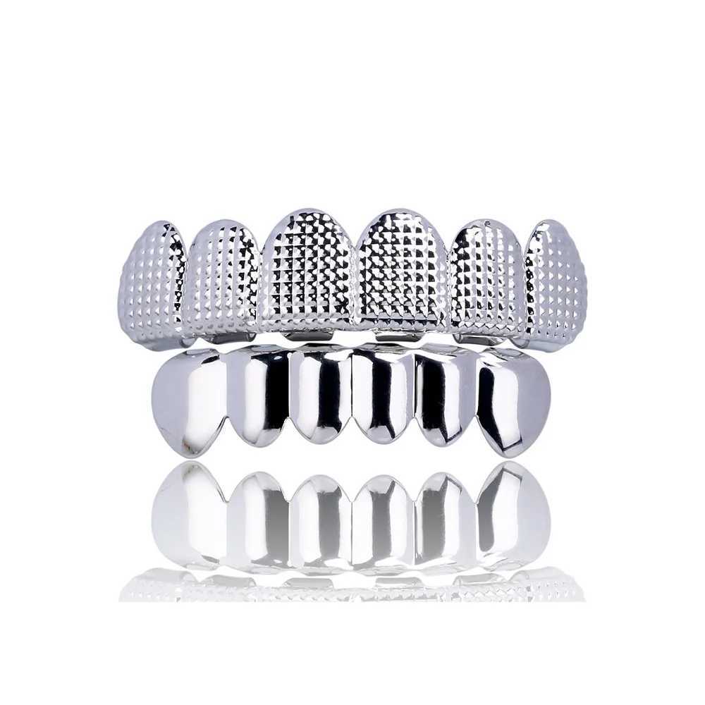 RACHELZ Punk Waffle Pattern 6/6 Teeth Grillz Hip Hop 14K Gold Plated Tooth Caps Decor For Women Men Body Jewelry GiftXJ250114