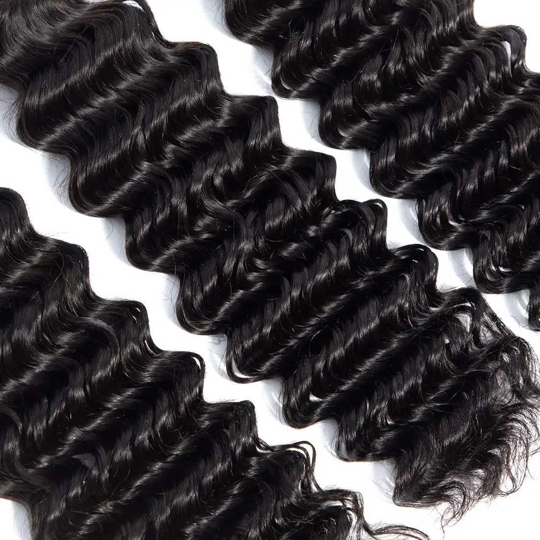 Deep Wave Bundles with Clo 4x4 Lace Clo Brazilian Remy Wet and Wavy Bundles With Clo Natural Color for Black WomenXJ250120