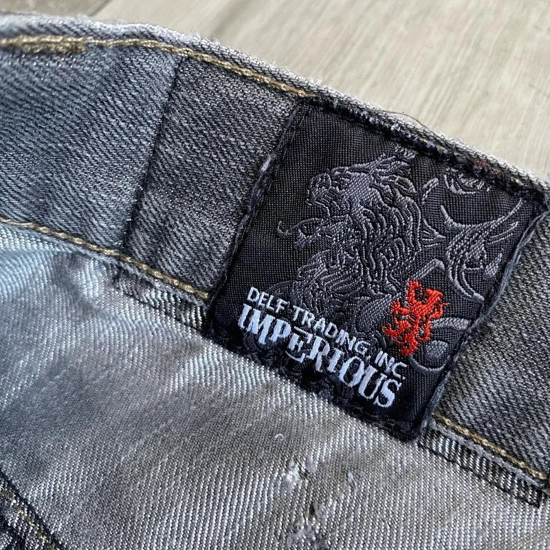 Y2K fashion trend letter embroidered pocket denim shorts women Harajuku retro casual clown high waist wide leg shorts 250110