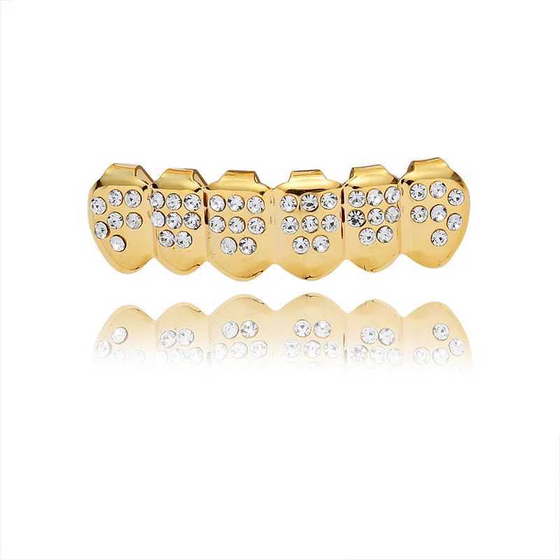 Hip Hop Iced Bling Teeth Grillz With Cross Cubic Zircon Caps Micro Pave Top Bottom Charm Grills For Men Women JewelryXJ250114