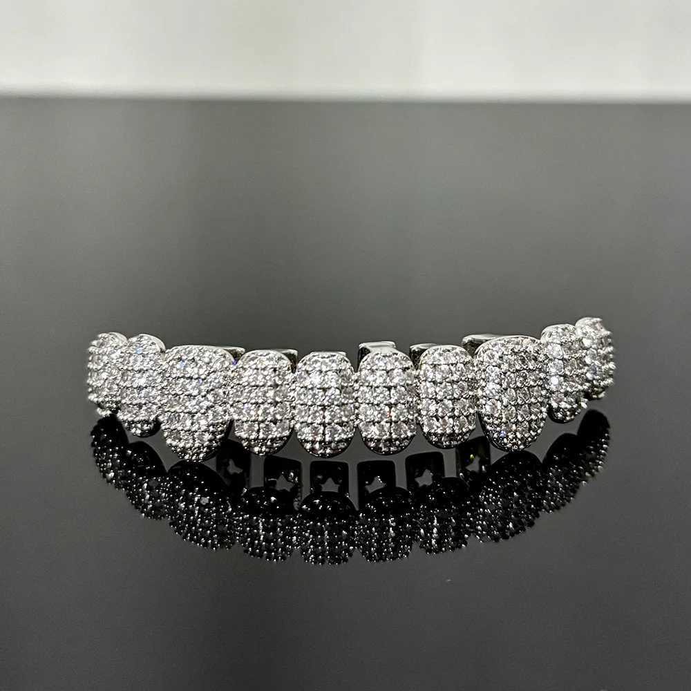 RACHELZ Gold Silver Color Full Iced Out CZ Stone Teeth Grillz Braces Hip Hop Shiny Zircon Tooth Caps For Women Men Jewelry GiftXJ250114