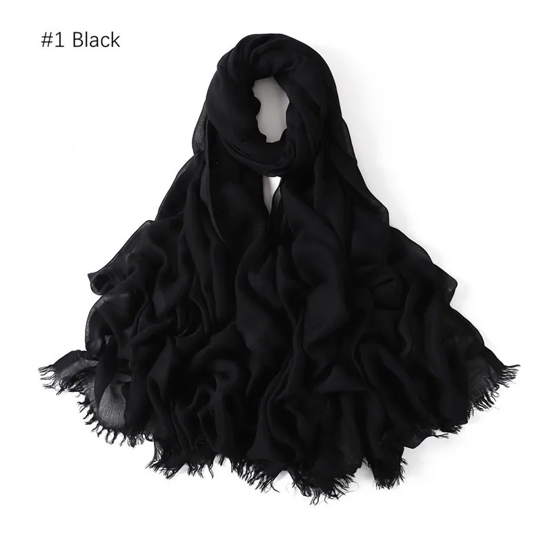 Big Size Plain Fringe 100% Cotton Viscose Hijab Scarf High Quality Wraps and Shawls Pashmina Musulman Headband Islamic Turban 250121