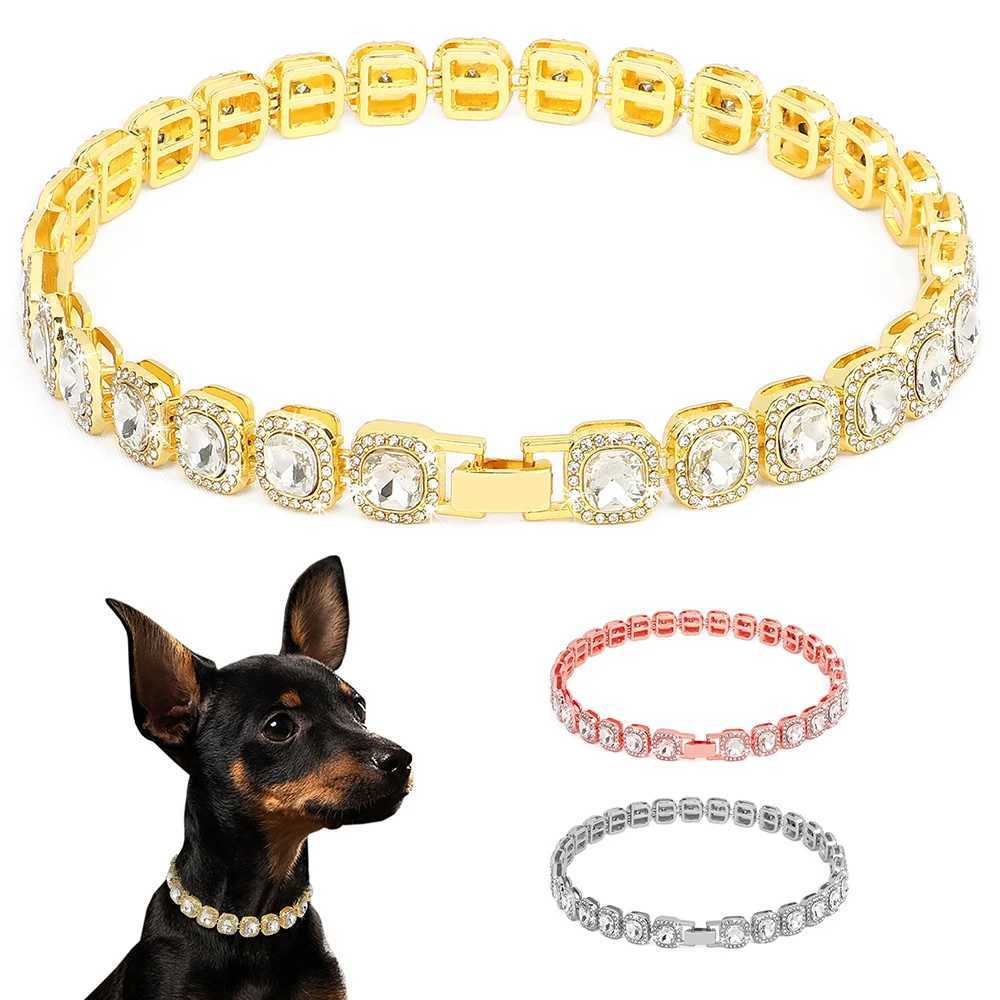 Gold Dog Chain Collar Bling Rhinestone Puppy Cat Necklace Adjustable Dog Slip Choke Collars For Small Medium Dogs Cats Rabbit X250129