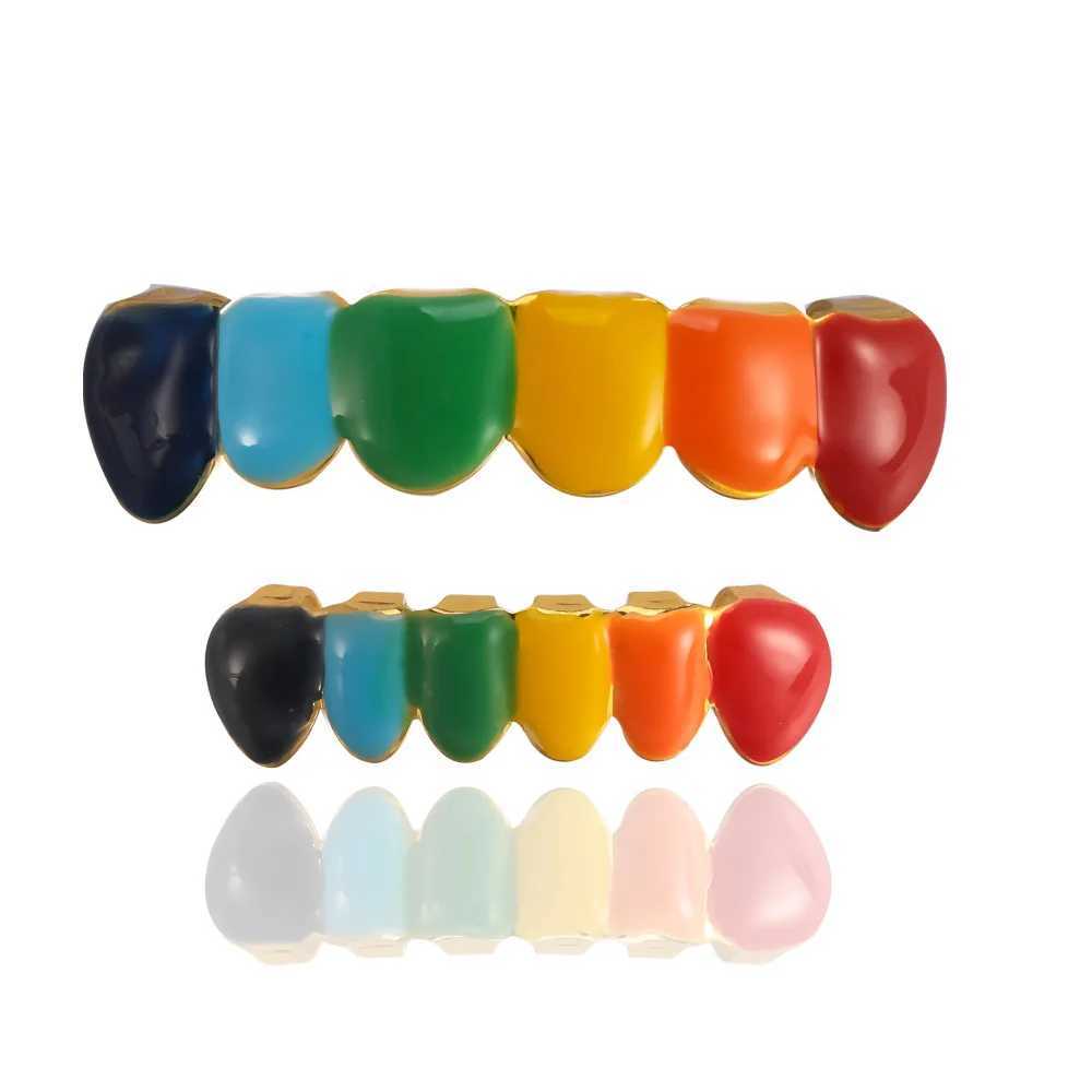 1 Set Hip Hop 18K Gold Plated Grillz Teeth Shiny Grillz Colorful Finish Top Bottom Tooth Jewelry Halloween PropsXJ250114