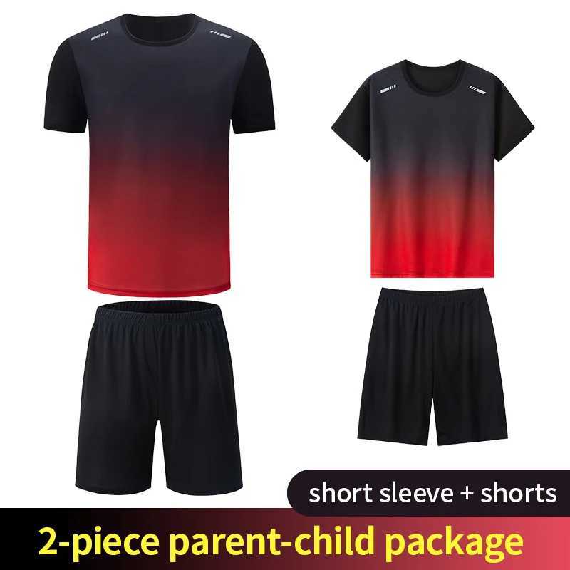 2-Piece Teenagers To Adults Parent-child Quick-drying Short-sleeved Sports Suit Mens Casual Round Neck Shirt Elastic Waist Pants X250129