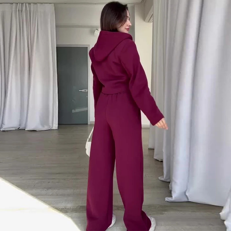 Street 2 Piece Set Outfit Spring Autumn Clothe Button Hooded TopPant Sets Casual Tracksuits Women Sweatsuit 250113