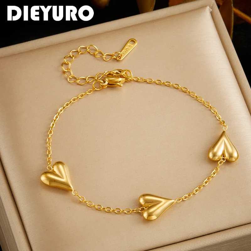 DIEYURO 316L Stainless Steel Vintage Golden Bracelet For Wen Fashion Chain New Fashion Wrist Jewelry Girl Birthday Gift X250129