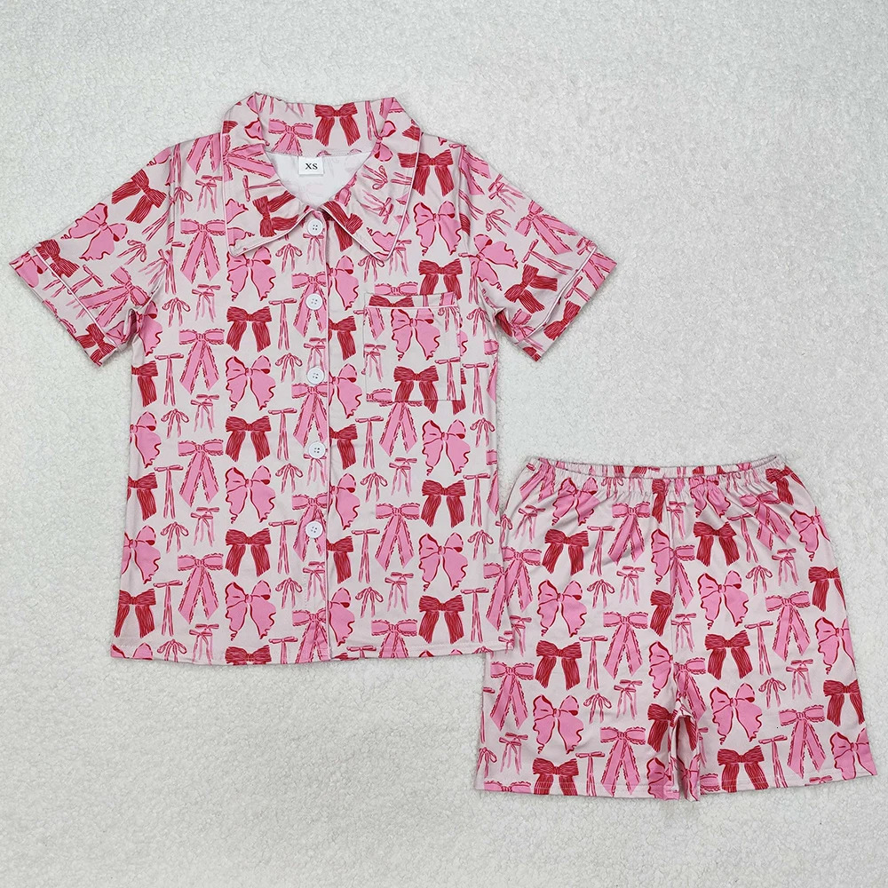 Fashion Adult Women Pajamas Sleepwear Bow Short Sleeve Tops Shorts Mommy Me Pajamas Boutique Baby Girls Pajamas Adult Sets 250121