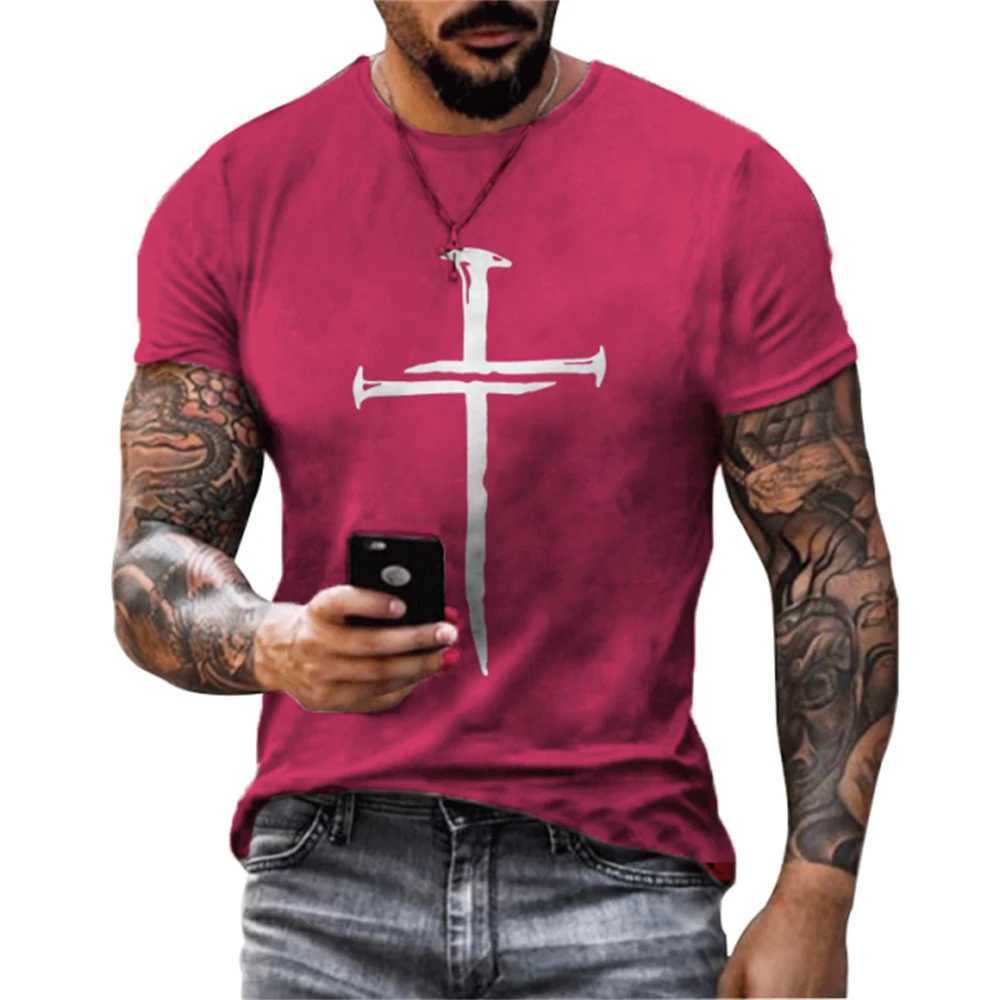 New Jesus Cross 3D Printed Fashion Summer Mens T Shirt Casual Fitness Sports Short Sleeve T-Shirts Baggy Leisure Tees TopsXJ250117
