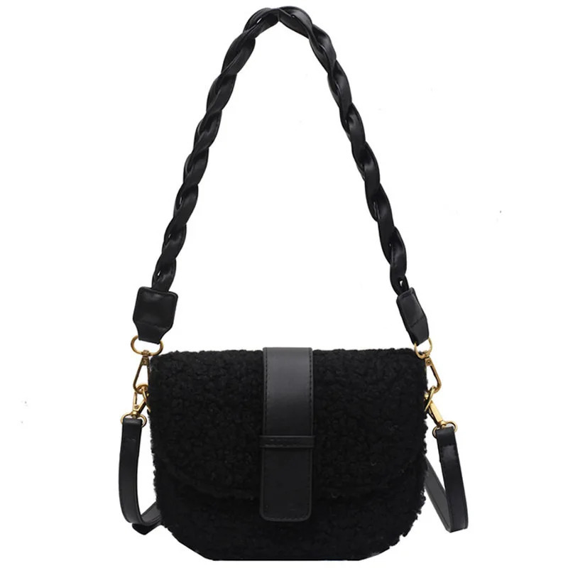 Winter Womens Shoulder Bag Messenger Weave Strap Saddle Armpit Bag High-quality Plush Fur Bag Womens Handbag 250122