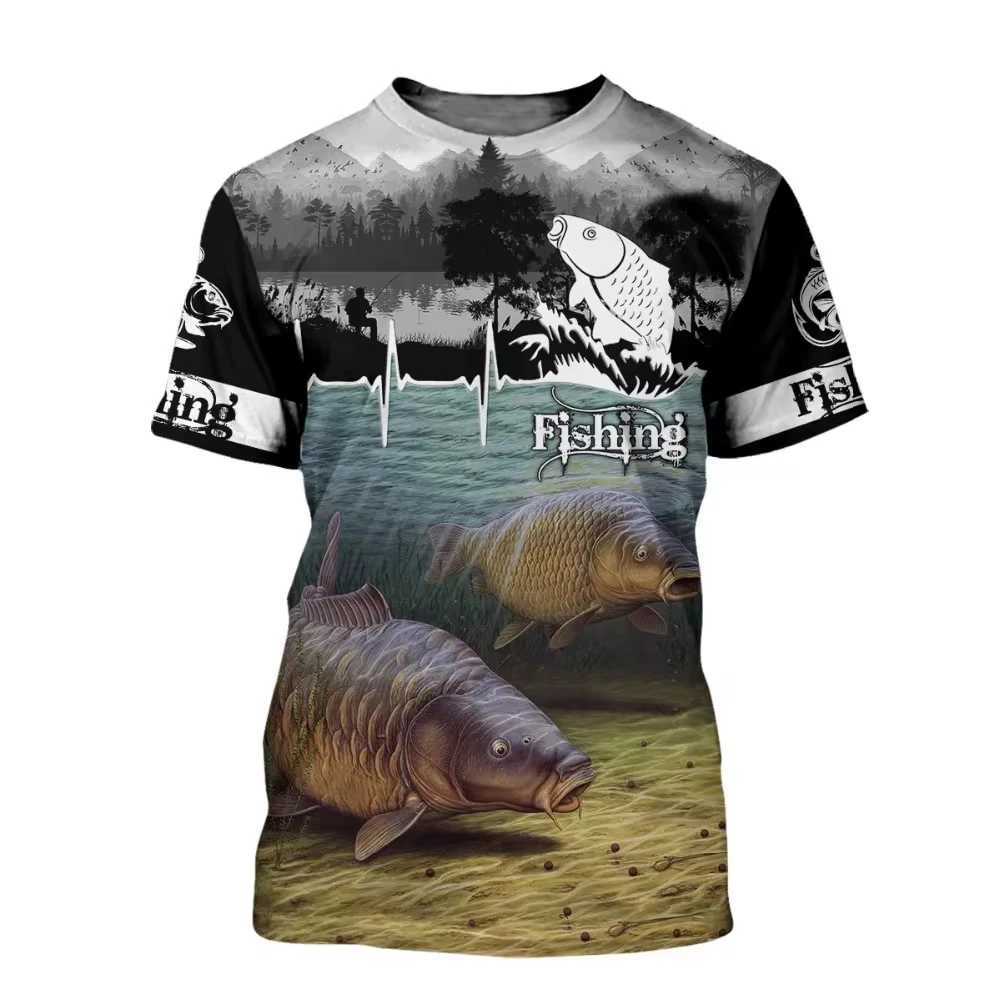 T-shirts For Men Carp Fishing Print Outdoor Loose Short Sleeve Pullover O-neck Top Tee Casual Streetwear Oversized ClothingXJ250117