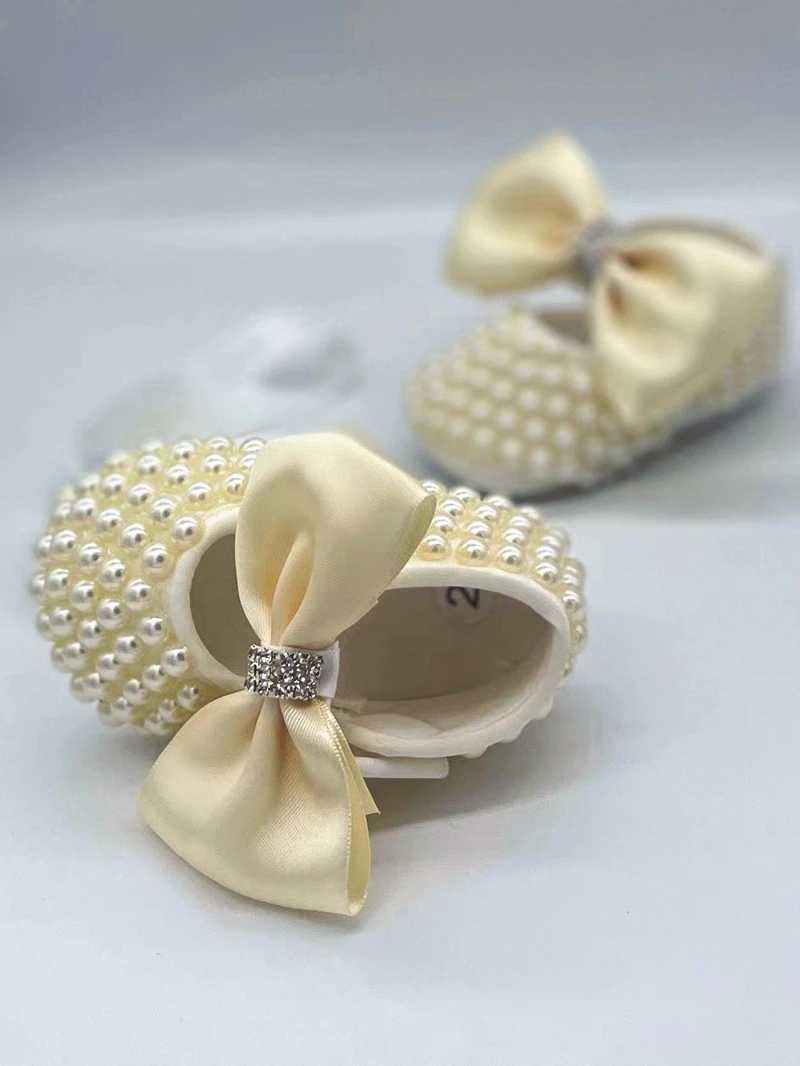Ivory Lace Baptism Girl Shoes Photography Flower Baby Glitter Pearly Christening Shoes Soft Comfortable Infant Footwear X250129