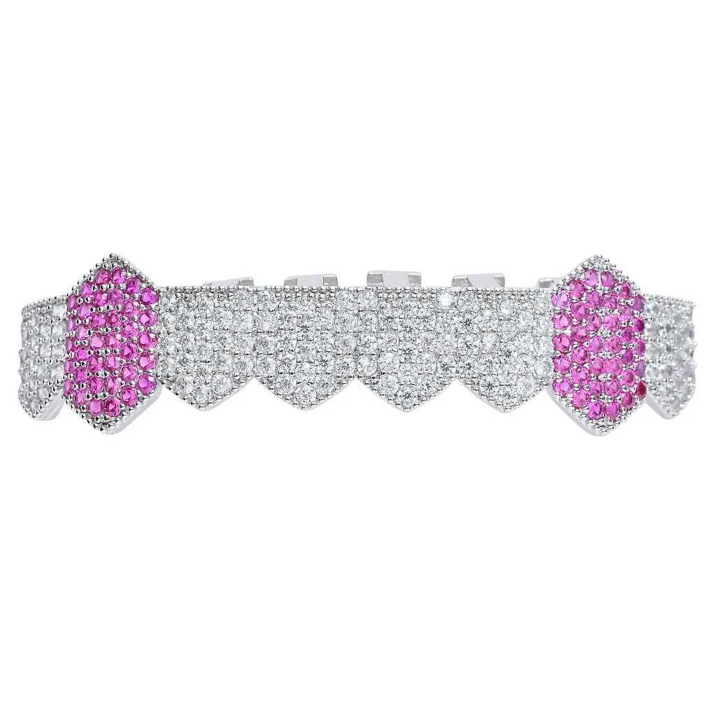 1set Hip Hop Iced Out Teeth Grillz Gold Plated Dental Grills Rock Tooth Grillz Caps Crystal Teeth Caps Halloween Vampire ToothXJ250114