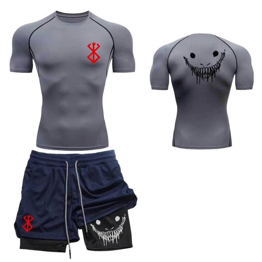 Mens fashionable casual fitness set gym quick drying sportswear shorts+shirt 2-piece set running training summer X250129