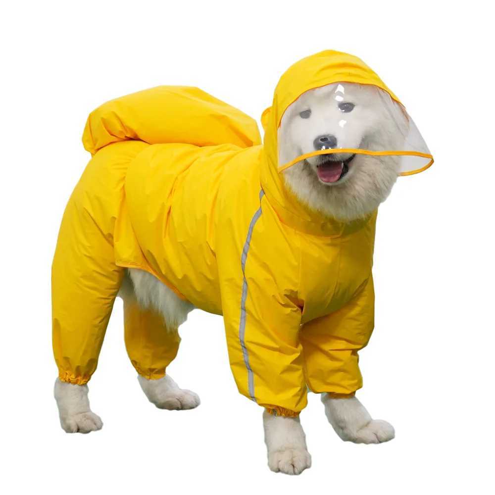 Dog Raincoat for Large Dogs Fully-Covered Hooded Waterproof Dog Rain Jacket with Removable Tail Cover Pet Clothes Husky SamoyedXJ250121