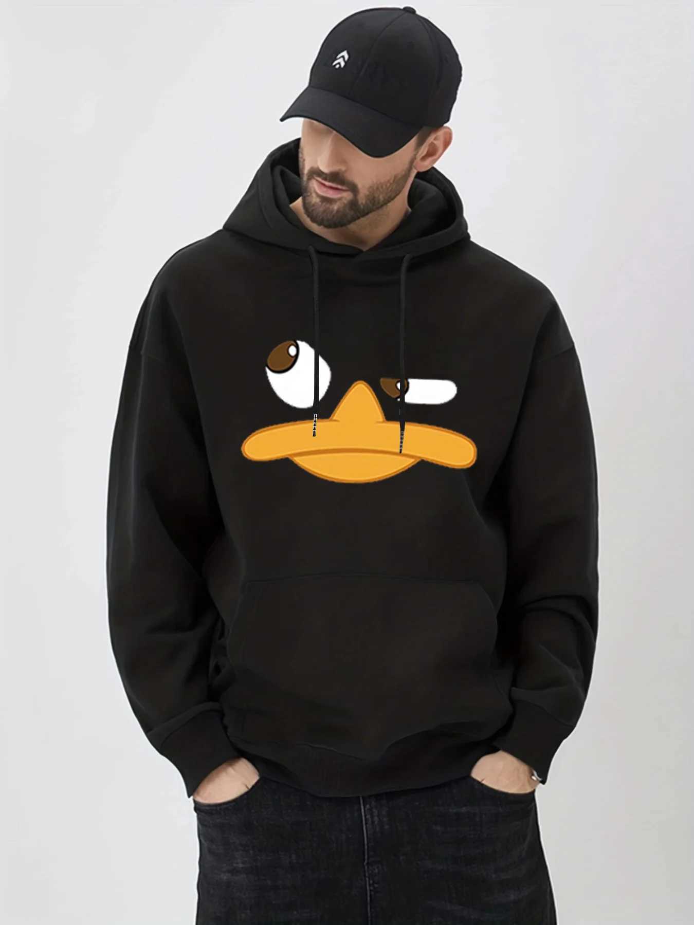Fun Cartoon Duck Print Clothing Men Nuevo En Sudaderas Design New Sudaderas Para Hombre Black White Fashion Graphic HoodiesXJ2500118