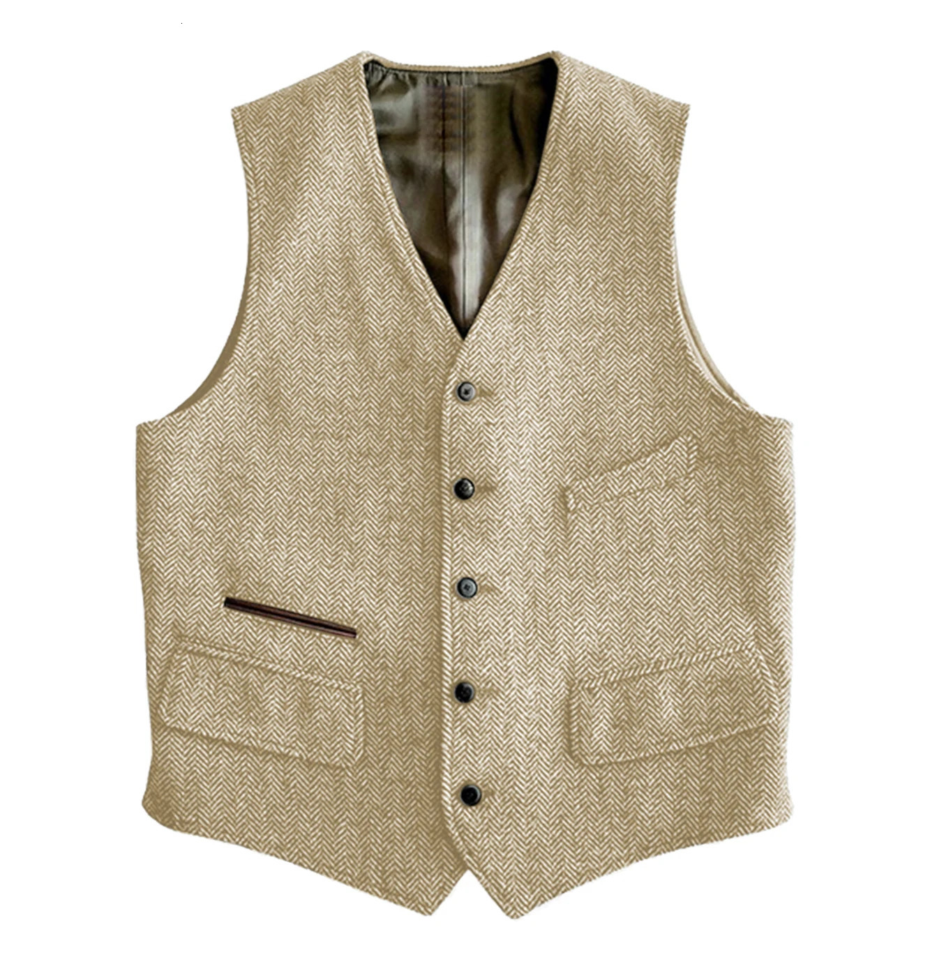 Mens Vest Male Slim Fit Herringbone Fabric Waistcoat Elegant Tweed Vest for Wedding Groomsmen 250108