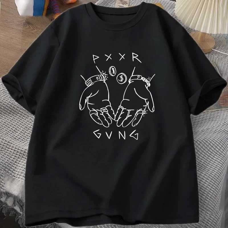 Pxxr Gvng Graphic Printed Summer T-shirts Round Neck Oversized Tshirt Men Cotton Short Sleeve Tops Casual Unisex Streetwear TeesXJ250117