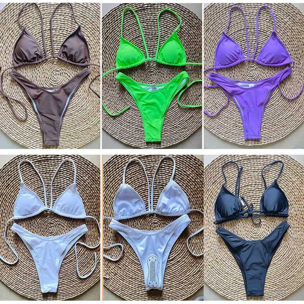 Micro Brazilian Mini Bikini Set Swimming Suits Pads Bikinis 2024 Push Up Bathing Suits Coffee String Swimwear Women SwimsuitXJ250120