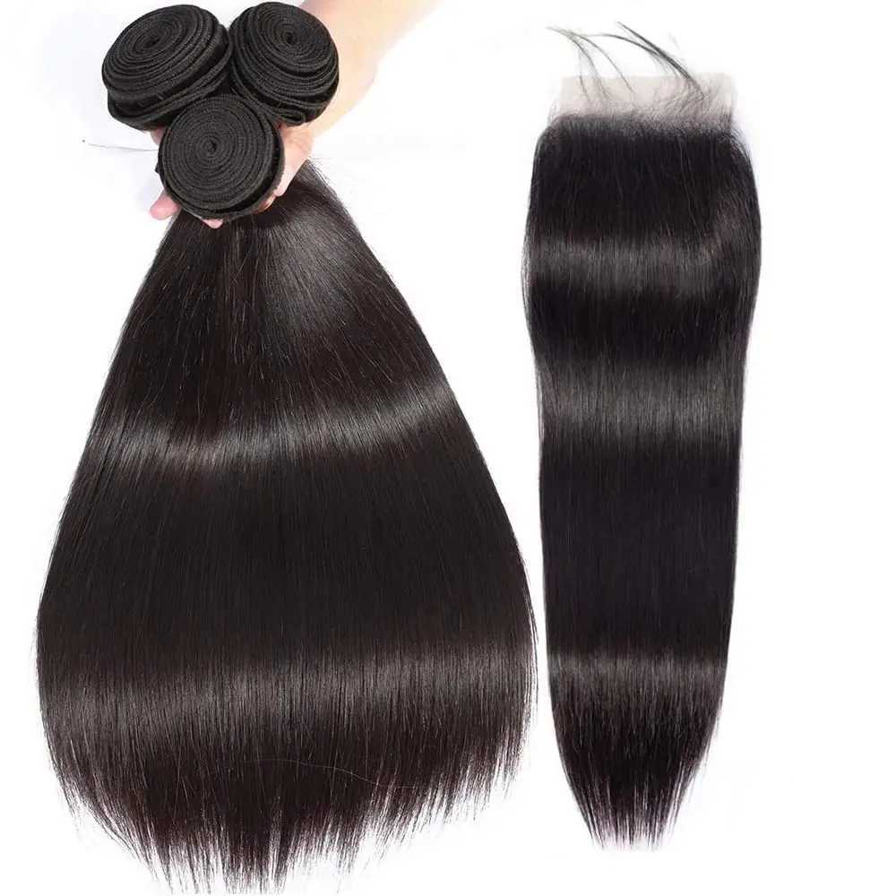 Bone Straight Bundles With Clo Brazilian Hair Weave 3/4 Bundles With Clo Frontal Human Hair Bundles With 13x4 FrontalXJ250120