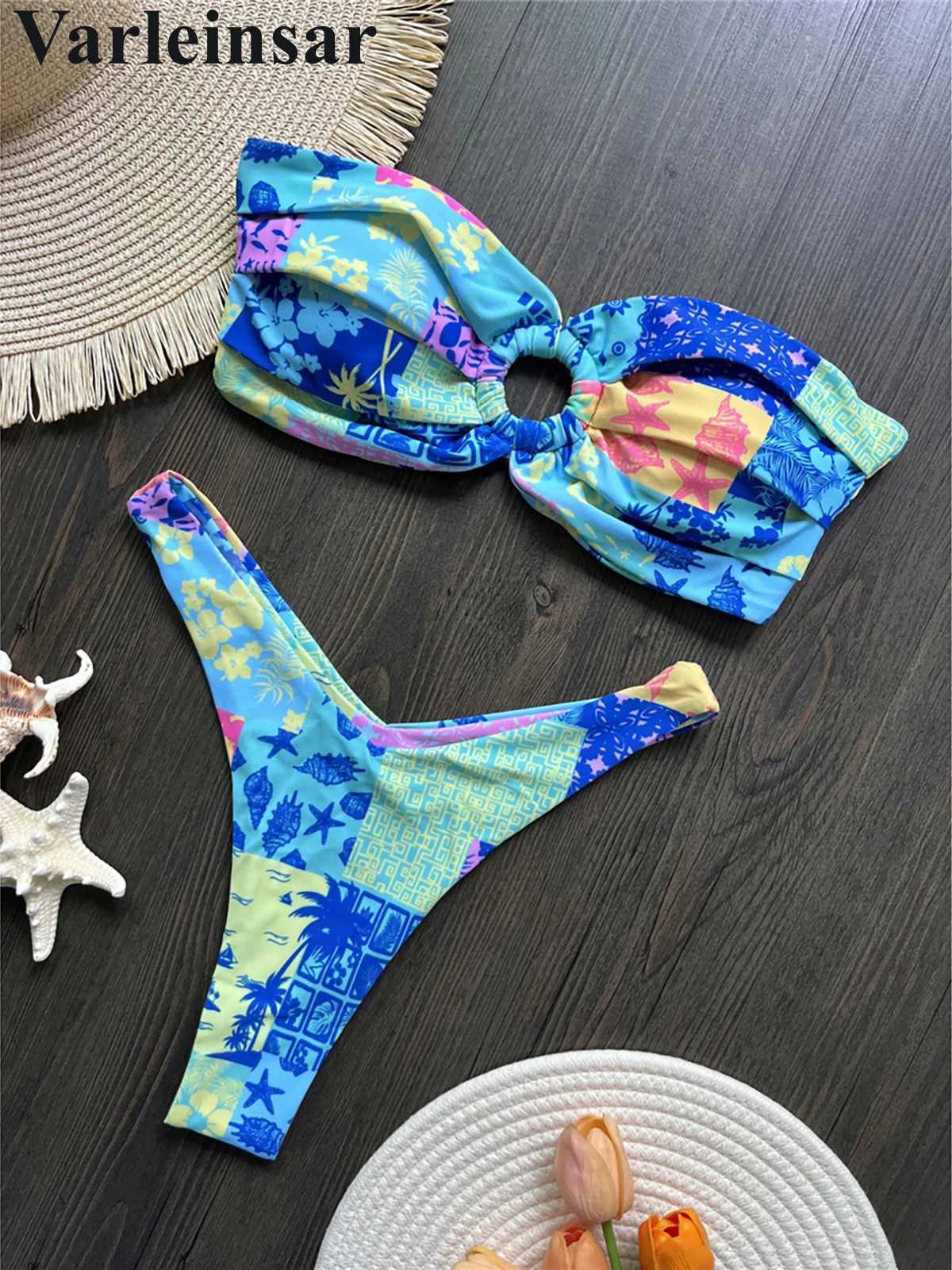 Sexy Colorful Floral Printed Bandeau Bikini Fe Swimsuit Women Swimwear Two-pieces Bikini set Bather Bathing Suit Swim V6137XJ250120