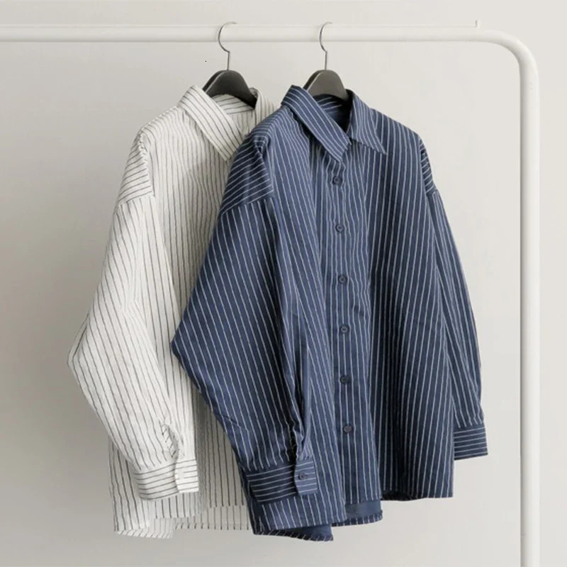 Women Shirt Stripes Blouse Lady Loose Long Sleeve Oversized Shirt Casual Spring Autumn Female Street Shirts 250122