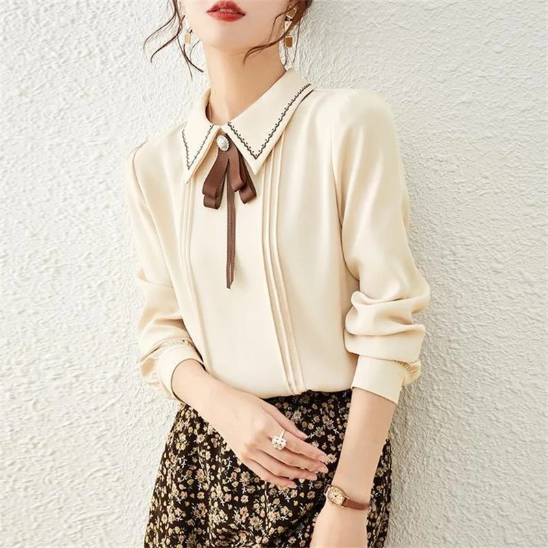 Women Spring Autumn Style Blouses Shirts Lady Casual Long Sleeve Peter Pan Collar Blusas Tops DF4655 250121