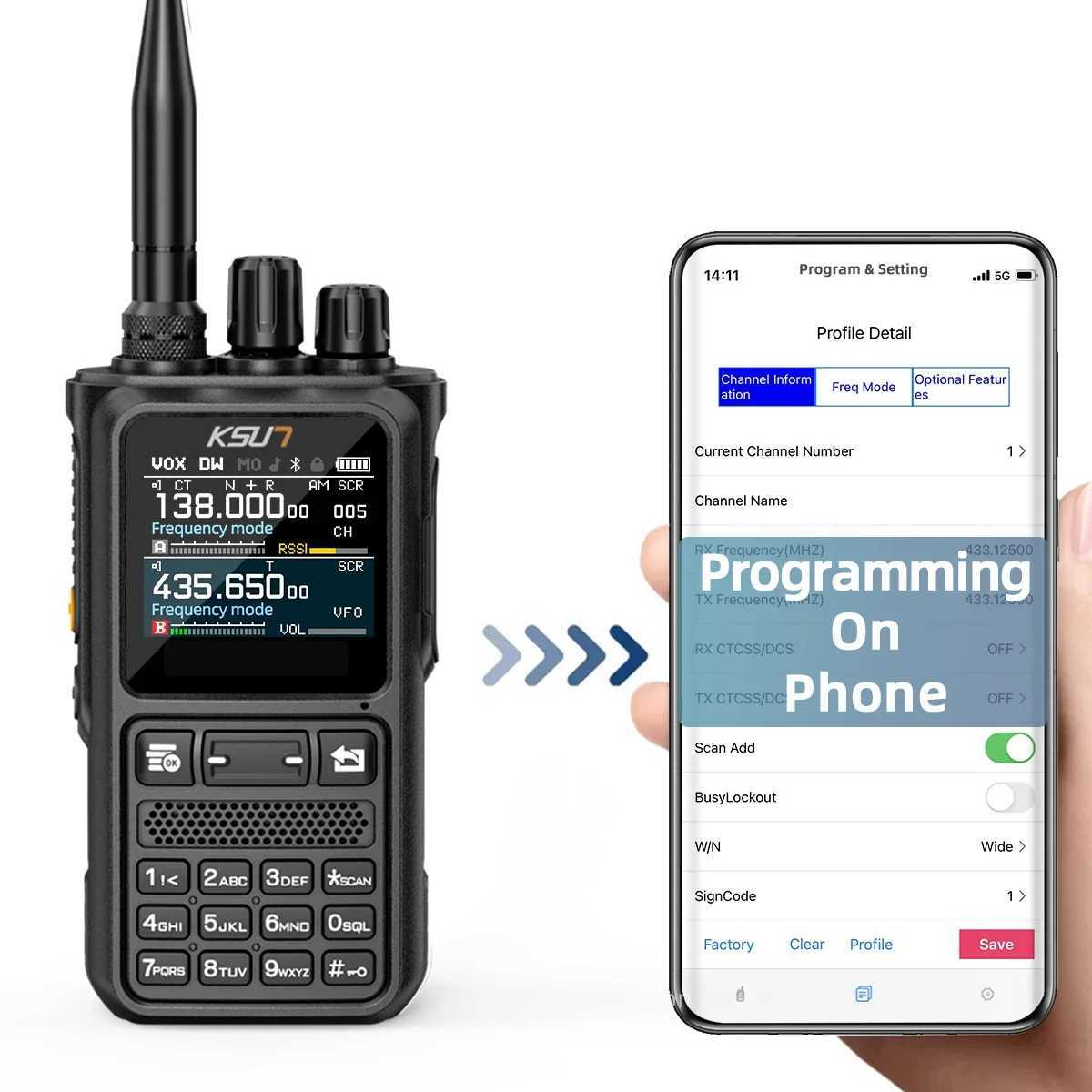 KSUN Walkie Talkie Long Range 10W Handheld Talkie-walkie Dual Band HAM Radio Flashlight Blue-tooth Programming 2 way Radio UV110 X250129
