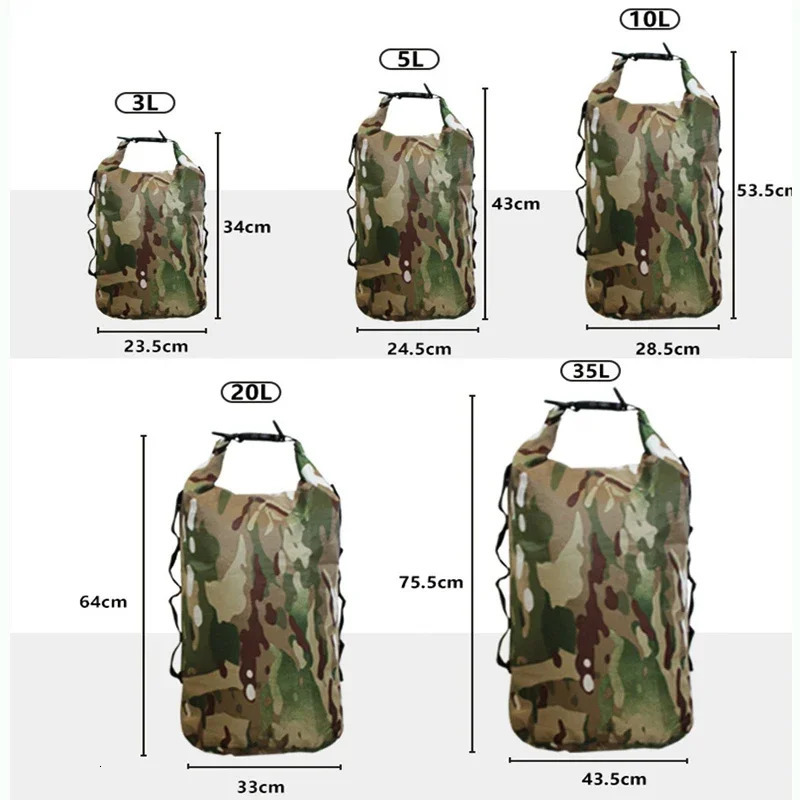 3L 5L 10L 20L 35L Outdoor Waterproof Dry Bag Camouflage Ultralight Water Separation Gear Storage Sack for Swimming Kayaking 250121