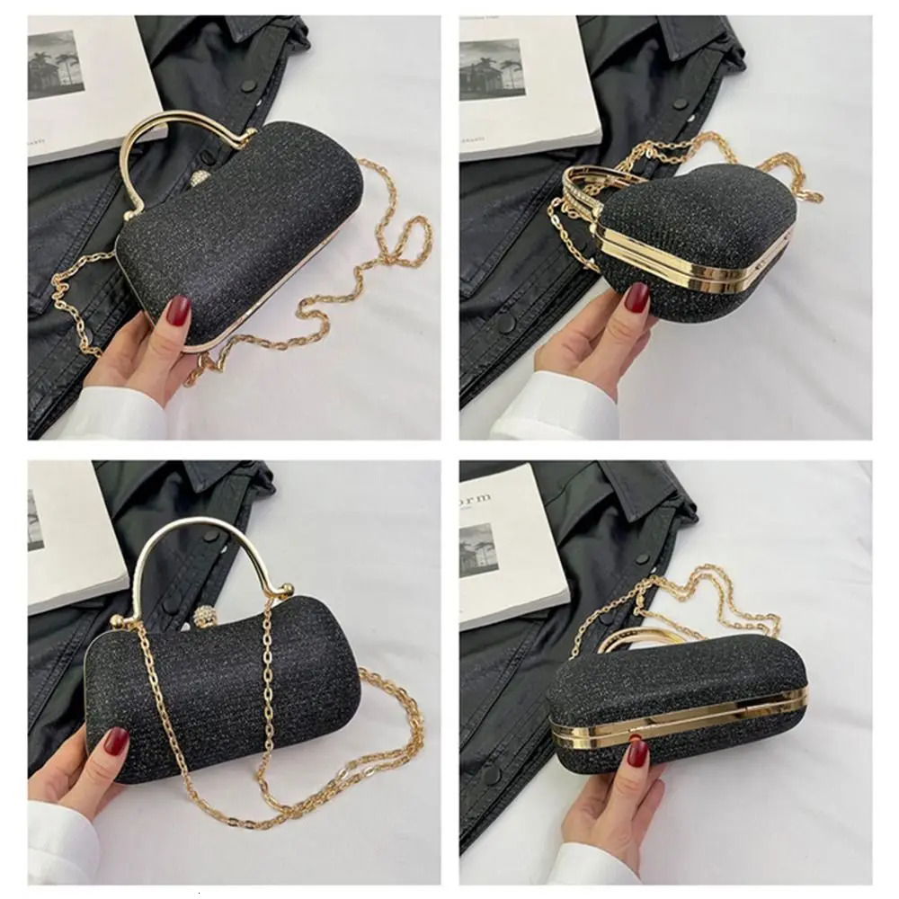 Glitter Evening Banquet Bag Clutch Handbag Women Metal Top Handle Square Rhinestone Messenger Purse Chain Bag Box 250118