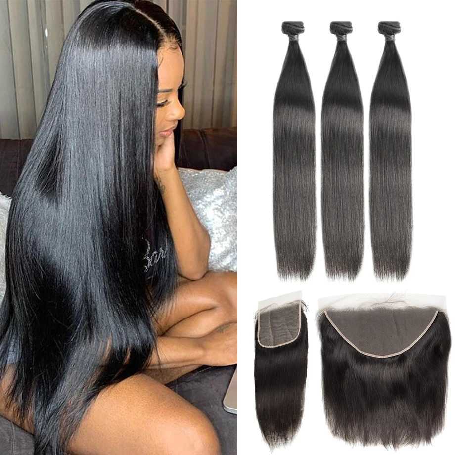 MEODI HAIR Hair extensions Straight Bundles 30 40inch Brazilian Hair Weave Frontal 4x4 13x4 13x6 Hd 3 Bundles With Clo HumanXJ250120
