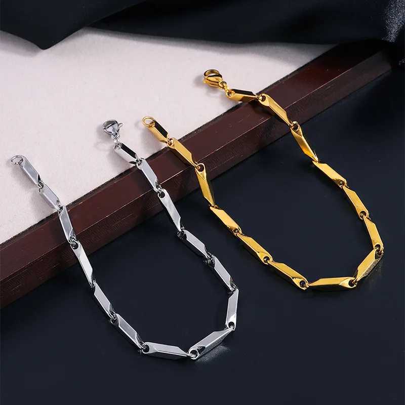 Mens Geetric Rhbus Chain BraceletCasual Stainless Steel Metal Links Wristband Length Adjustable X250129