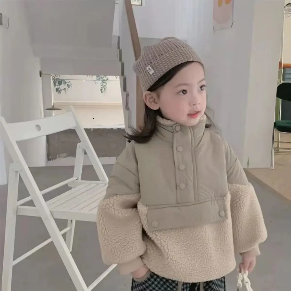 Children Girls Lamb Wool Stitching Coat Pullover Autumn Girls Velvet Jackets Winter Fashiopn Kids Winter Thicked Warm Sweatshirt 250114