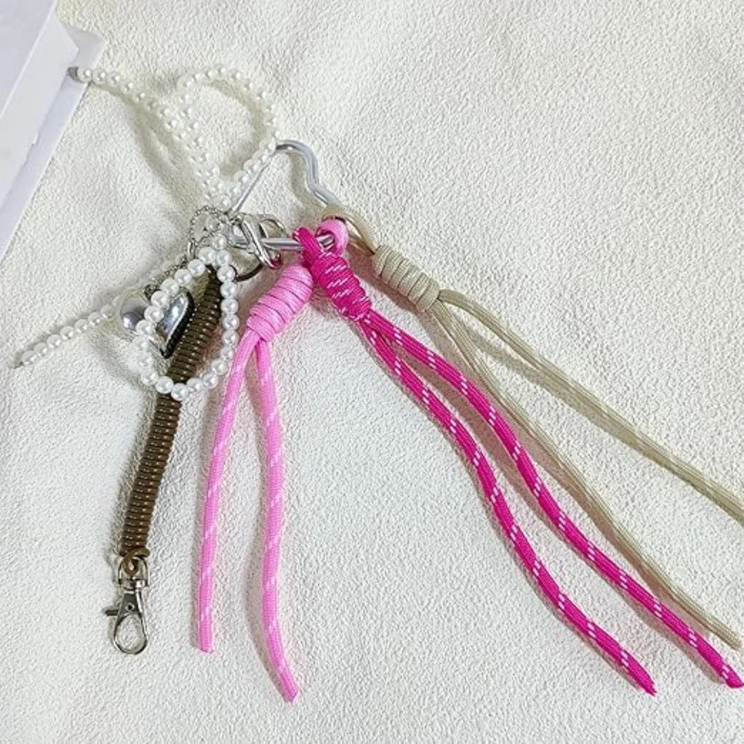 Bag Charms Cute Keychain Rope Pearl Bow Bag Charms for Handbags Y2K Keychain Accessories for Women Bag Purse Decor 250122