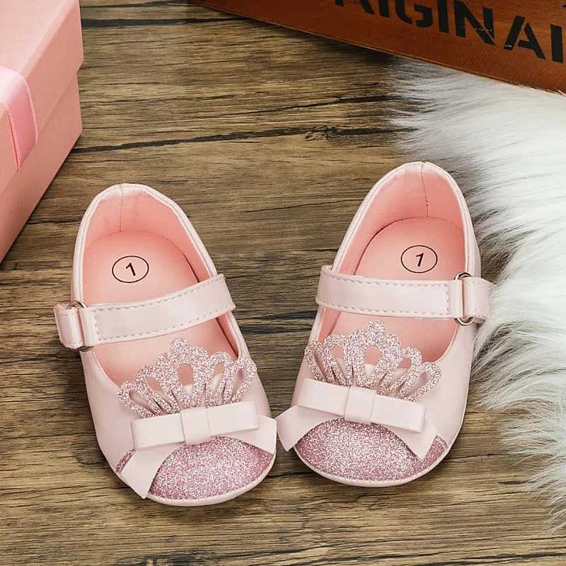0-18M Newborn Baby Girls Shoes Infant Toddler Sequined Crown Bling Princess Non-slip Rubber Bottom Soft Sole Flat Firstwalkers X250129