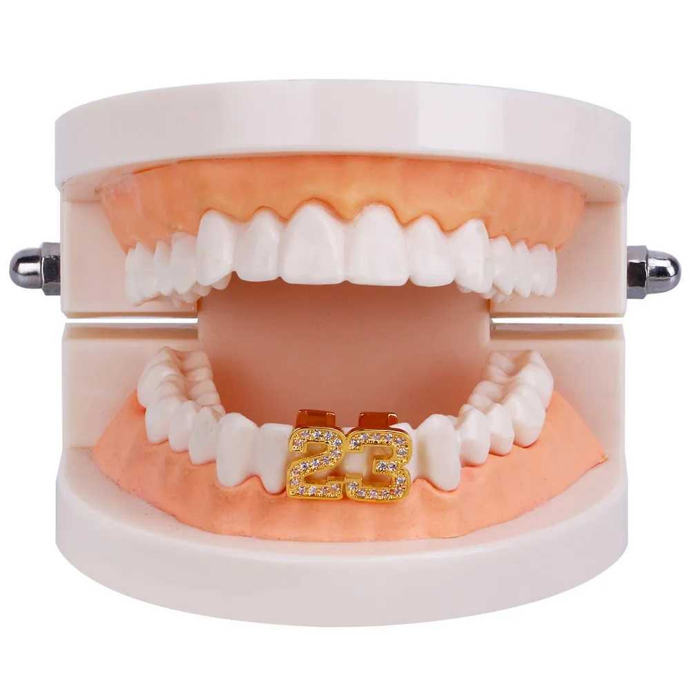Single Hip Hop Number Teeth Grillz Fashion Rhinestones 14K Gold Silver Color Removable Grills Dental Mouth Punk Teeth CapsXJ250114