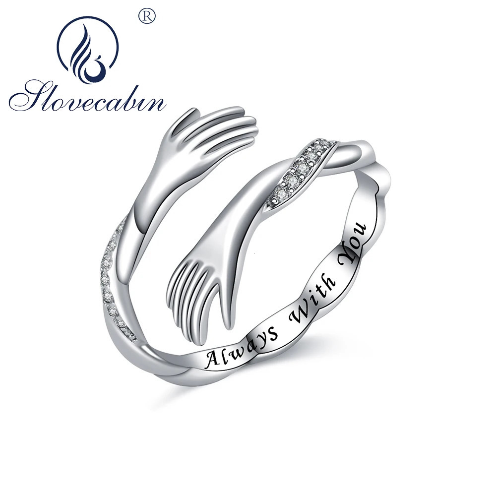Slovecabin Original 925 Sterling Silver Always With You Open Hug Twist Ring With Crystal For Women Silver 925 Mothers Day Gift 250121