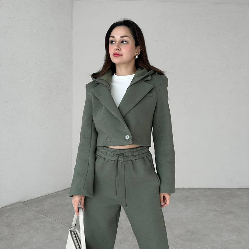 Street 2 Piece Set Outfit Spring Autumn Clothe Button Hooded TopPant Sets Casual Tracksuits Women Sweatsuit 250113