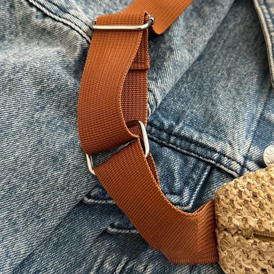 Half Moon Straw Woven Waist Bag Phone Anti-theft Handbag Large Capacity Portable Adjustable Sports Hiking Packs 250122