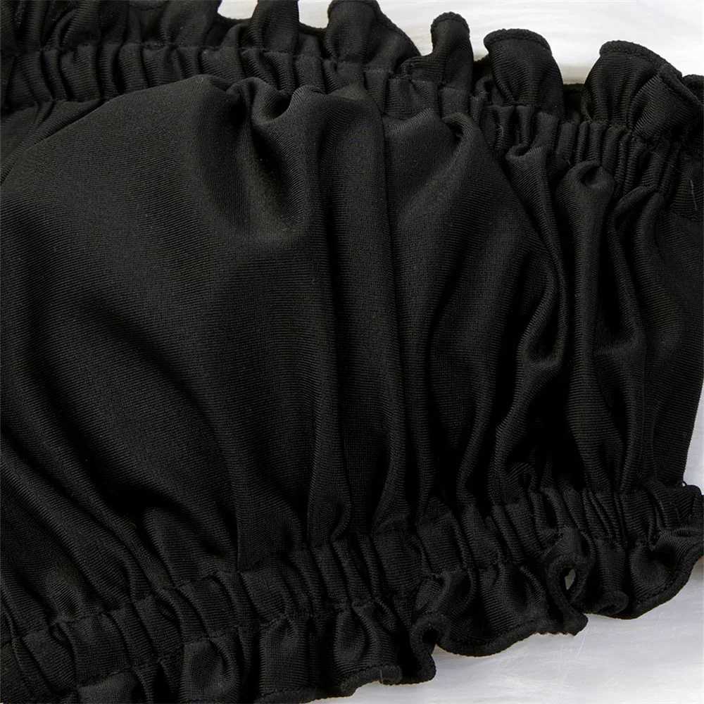 Black String Bikini Push Up Bandeau Swimsuit Ruched Pleated Vacation Swimwear Backless Beach Outfit Women Bathing Suit Sexys SetXJ250120