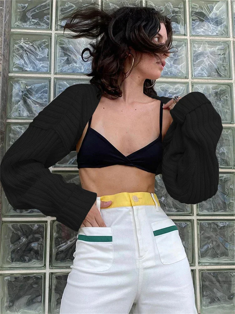 Women Ultrashort Sweater Coat 2024 Autumn Winter Long Sleeve Loose Knitted Crop Tops Solid Color Sexy Cardigan Sweaters 250109Z