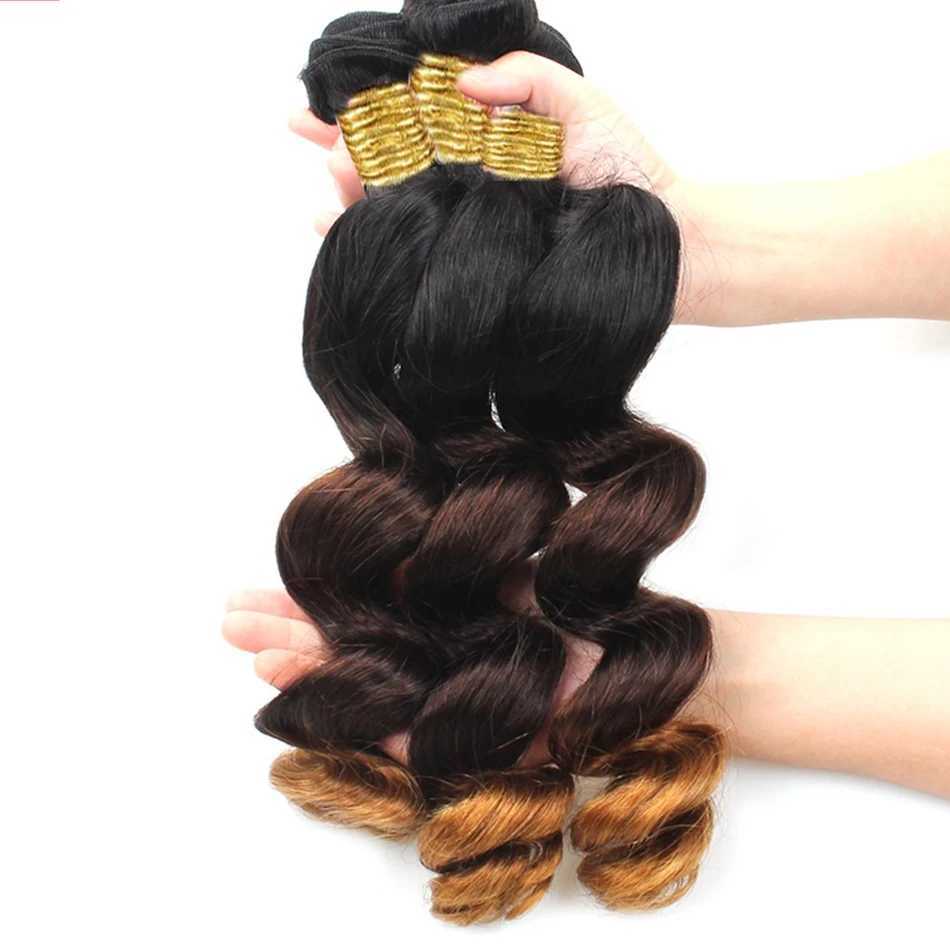 DreamDiana 10A Ombre Human Hair 3 Bundles with Clo T1B/30 Remy 100% Malaysian Hair Loose Weave 3 Bundles with Lace CloXJ250120