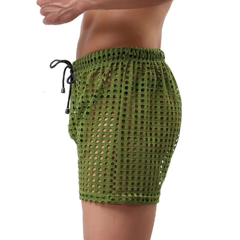Mens Sexy Big Mesh Hollow Out Boxer Shorts Men Leisure Household Transparent Nets Board Shorts 250117