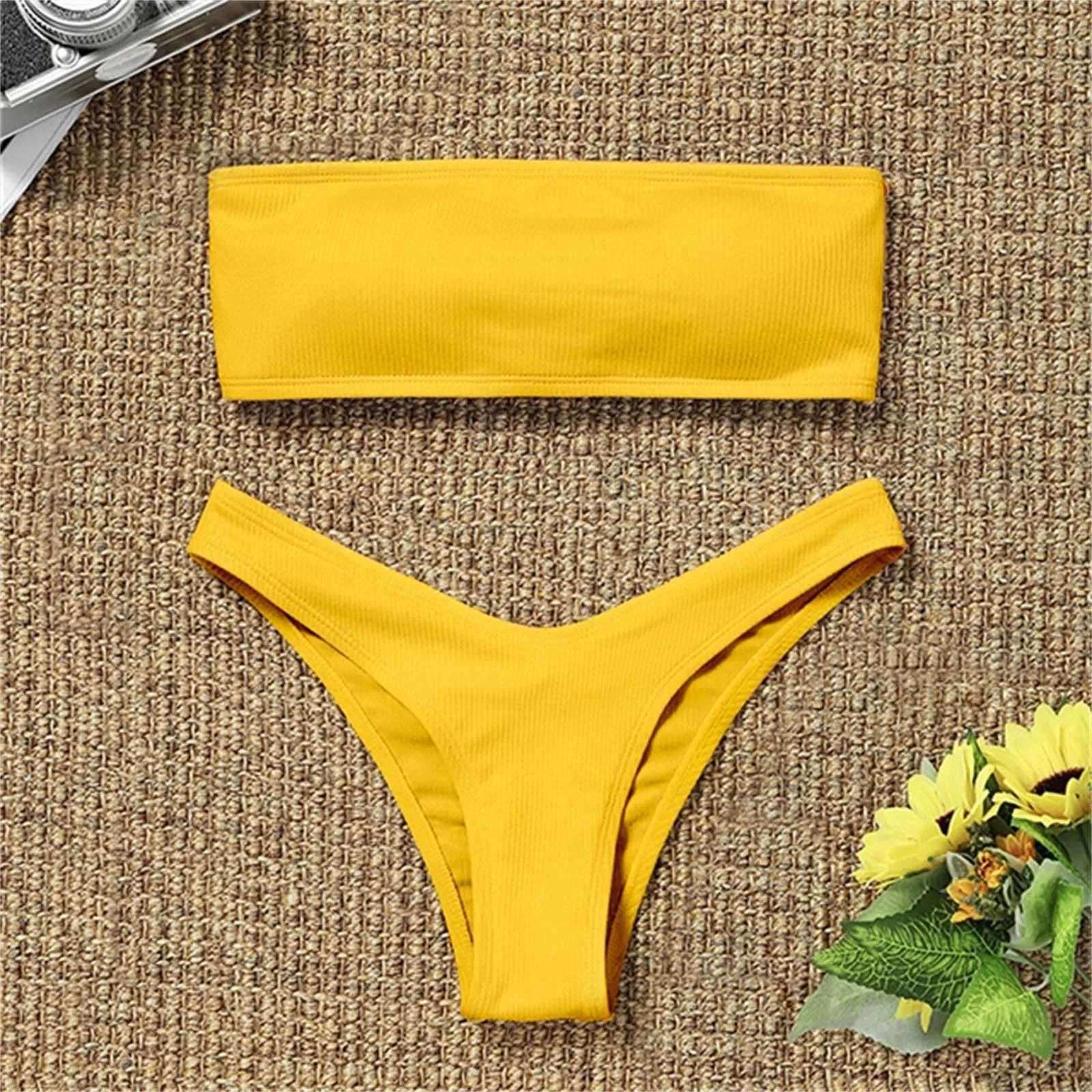 2025 New Bikini High Waist Strapless Sexy Bikini Women Swimwear Women Swimsuit Padded Bathing Suit Monokin Pure ColorXJ250120
