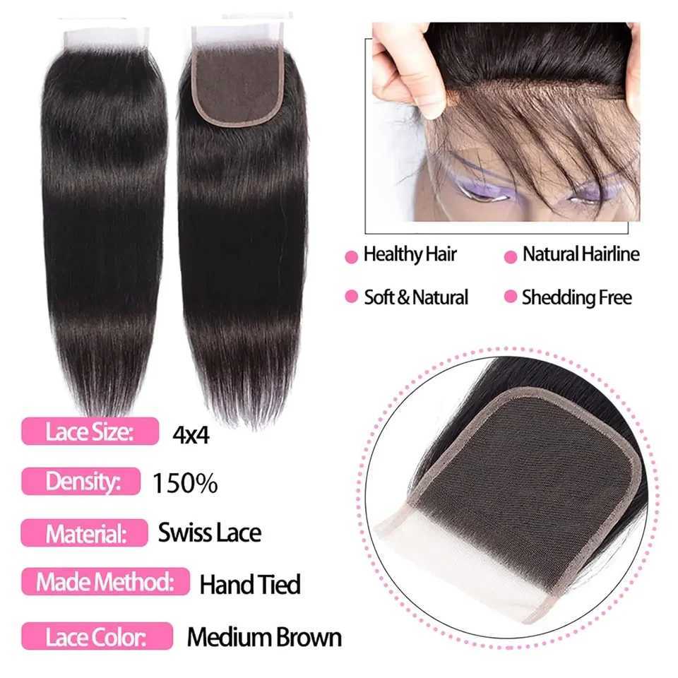 12A Malaysian Straight Bundles With Clo 3 Bundles With Clo Unprocessed Virgin Short Bob Tissage Boucl Cheveux HumainXJ250120