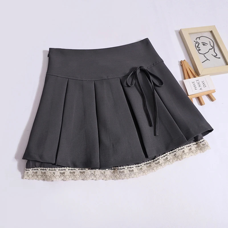 ITOOLIN Women Chic Lace Patchwork Mini Skirts High Waist Summer Thin Office Aline Sweet Preppy Pleated 2024 250121