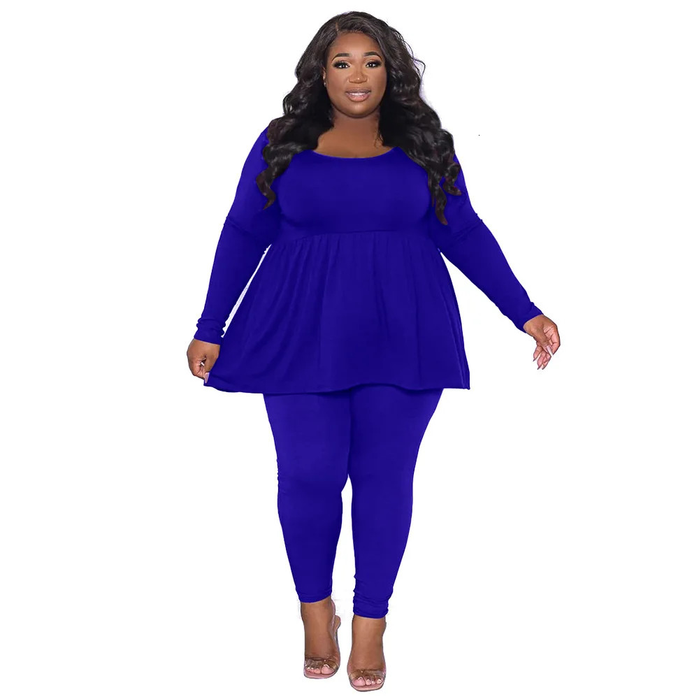 WSFEC L4XL Plus Size Women Clothing Two Piece Sets Solid Long Sleeve Loose Top and Pant Suits 2023 Fall Casual Female Outfits 250122