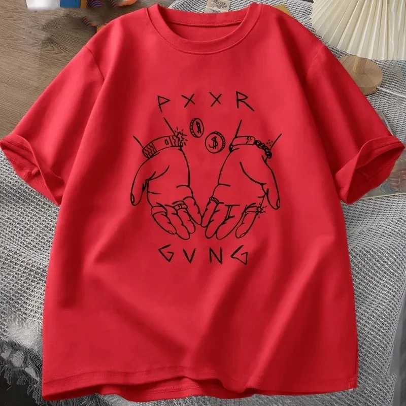 Pxxr Gvng Graphic Printed Summer T-shirts Round Neck Oversized Tshirt Men Cotton Short Sleeve Tops Casual Unisex Streetwear TeesXJ250117