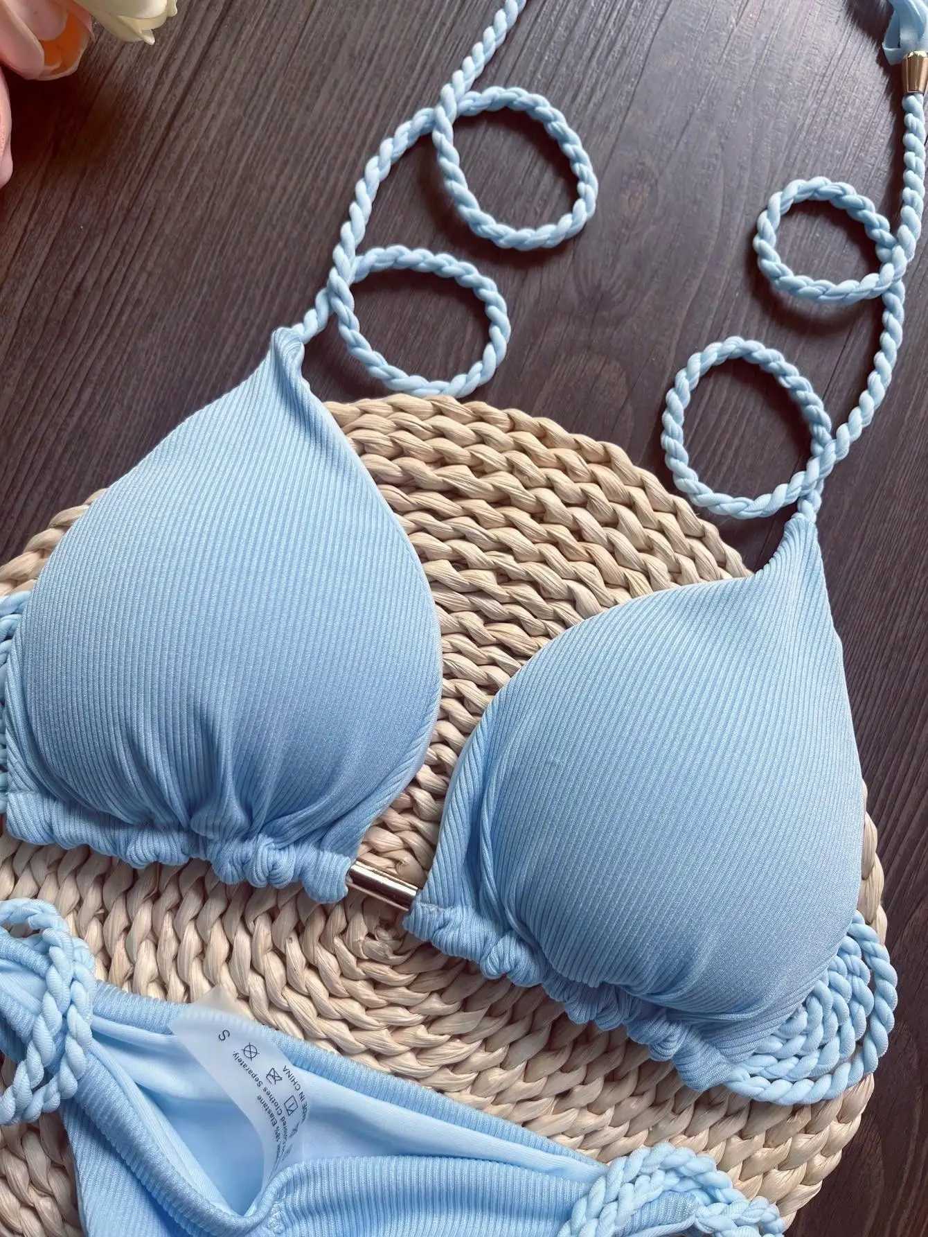 RUOTONSEPT 2024 Sexy Women Swimsuit Braiding rope Bikini Set Two-piece Triangle Solid Swimwear Bathing Suit Brazilian BiquinisXJ250120