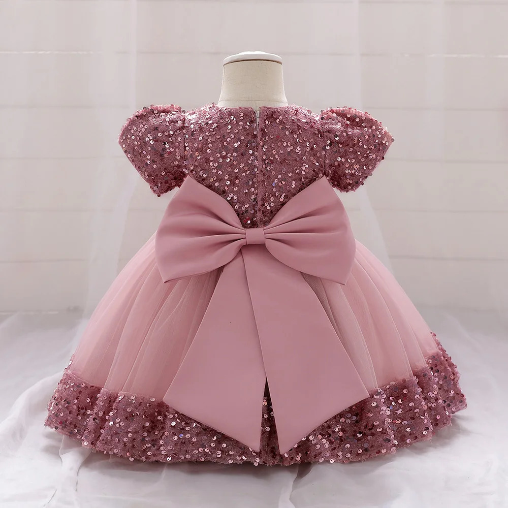 Toddler Baby Sequin Party Dresses Baptism Wedding 1 Year Birthday Bow Princess Dress For Baby Girls Lace Bridemaid Gown Vestidos 250120